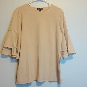 Slinky Brand Peach Tiered Ruffle Sleeve Blouse